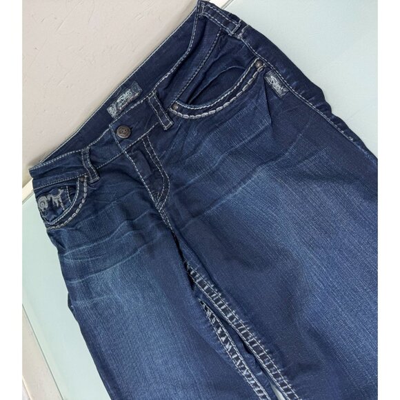 Silver Suki Jeans Women's 29X30 Bootcut Flare Leg Dark Wash Stretch Y2K - Picture 10 of 12